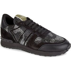 GORGEOUS Valentino Rockstud Crystal Camo Black Runners/Sneakers 37 $1,450
